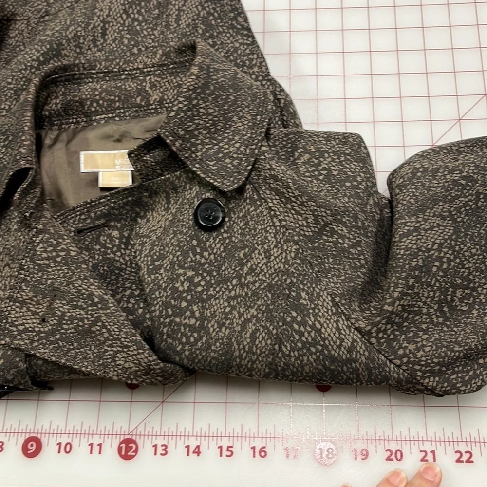 MICHAEL KORS Career Reptile Print DBL Breasted 3/4 SLV Cotton Trench Coat SZ M